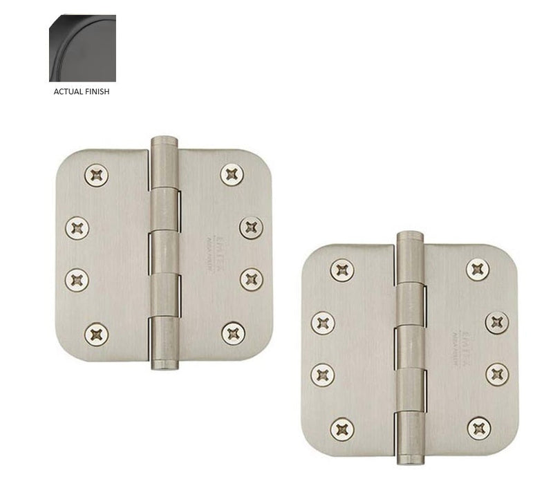 Emtek Residential Duty Solid Brass Plain Bearing Hinge, 4" x 4" with 5/8" Radius Corners in Flat Black finish