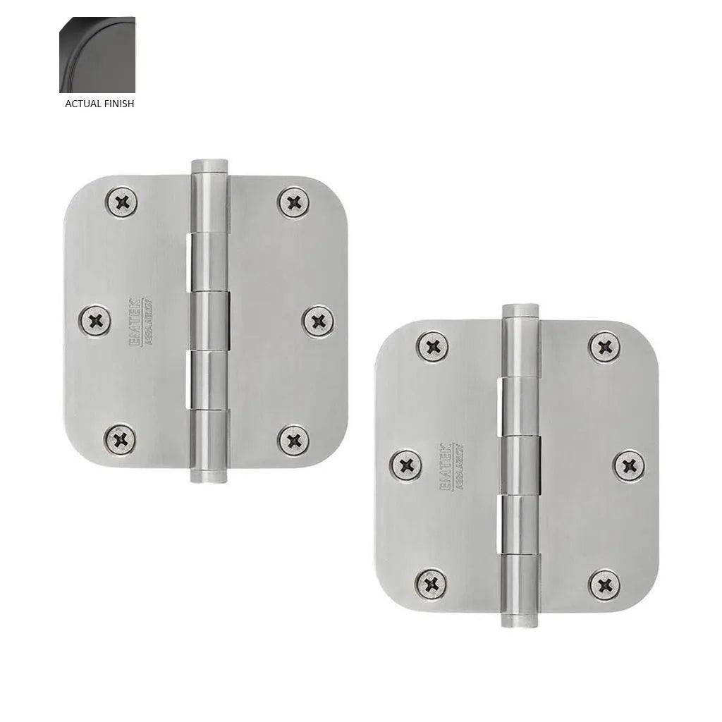 Emtek Residential Duty Steel Plain Bearing Hinge, 3.5" x 3.5" with 5/8" Radius Corners in Flat Black finish