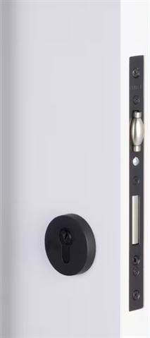 Emtek Round European Mortise Deadbolt with Integrated Roller Latch in Flat Black finish