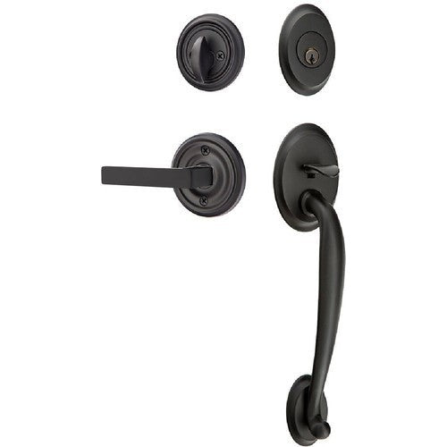 Emtek Saratoga Tubular Entrance Handleset With Dumont Lever in Flat Black finish