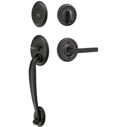 Emtek Saratoga Tubular Entrance Handleset With Freestone Lever in Flat Black finish