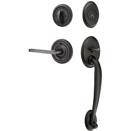 Emtek Saratoga Tubular Entrance Handleset With Helios Lever in Flat Black finish