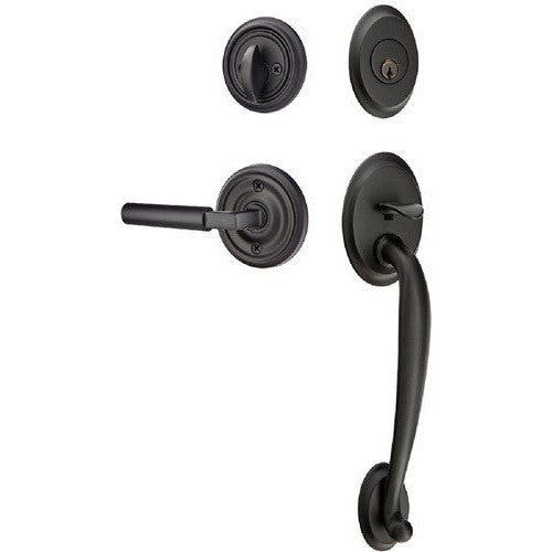 Emtek Saratoga Tubular Entrance Handleset With Hercules Lever in Flat Black finish