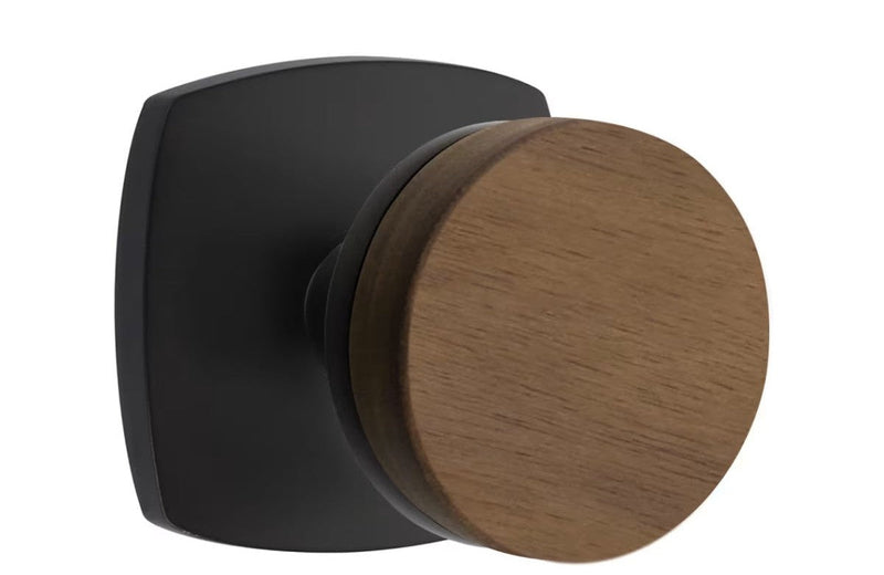 Emtek Select Conical Dark Walnut Knob with Urban Modern Rosette in Flat Black finish