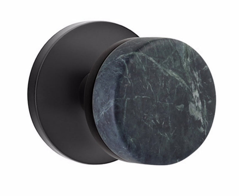 Emtek Select Conical Green Marble Knobset with Disk Rosette in Flat Black finish