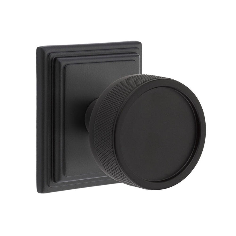 Emtek Select Conical Knurled Knob with Wilshire Rosette in Flat Black finish