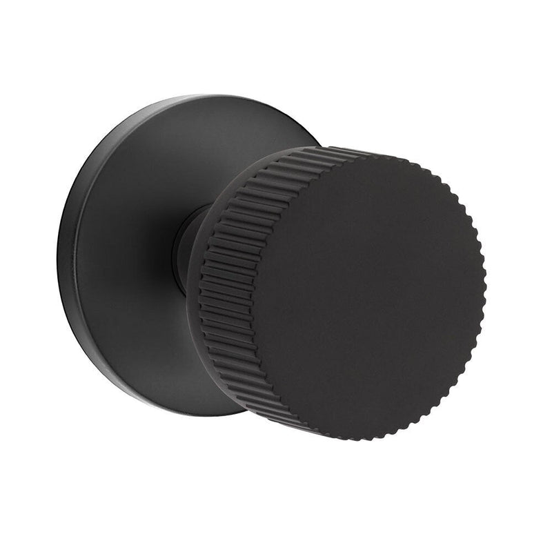 Emtek Select Conical Straight Knurled Knob with Disk Rosette in Flat Black finish