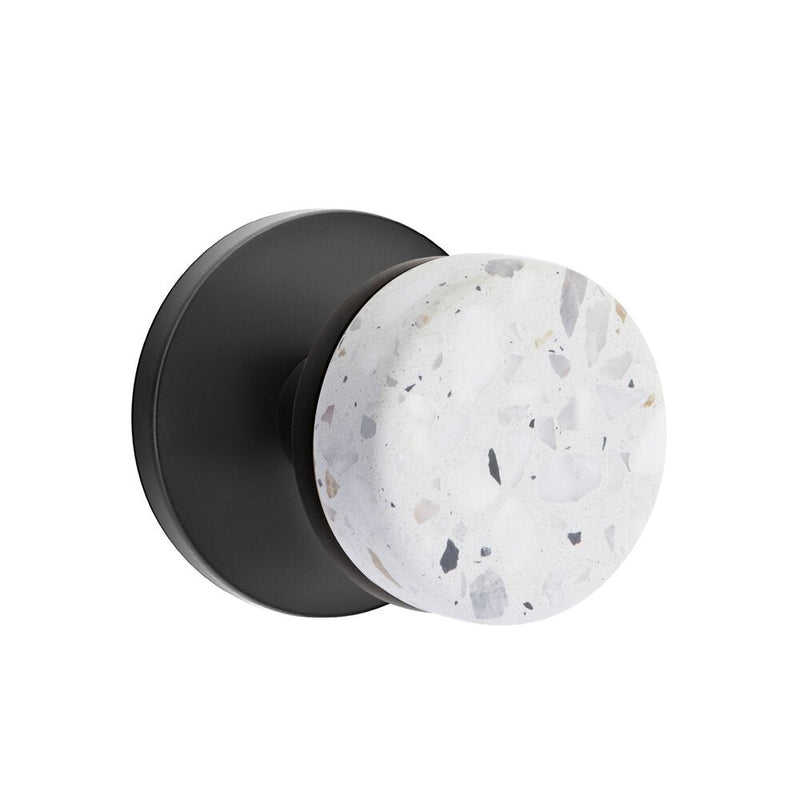 Emtek Select Conical Terrazzo Knob with Disk Rosette in Flat Black finish