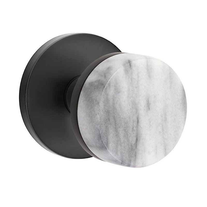 Emtek Select Conical White Marble Knob with Disk Rosette in Flat Black finish