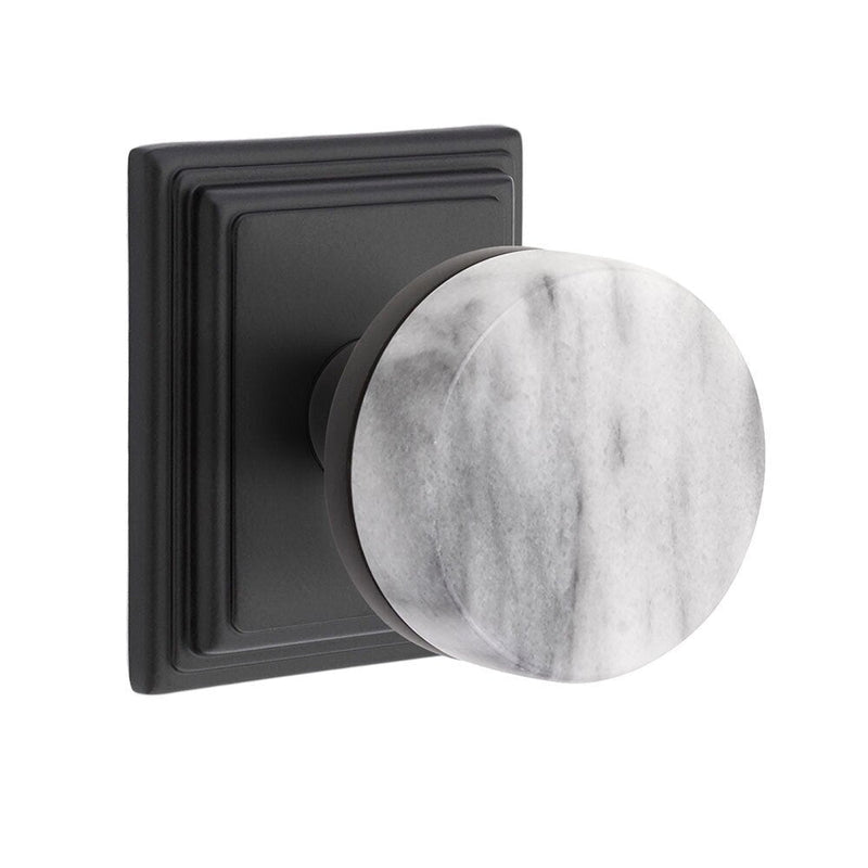 Emtek Select Conical White Marble Knob with Wilshire Rosette in Flat Black finish