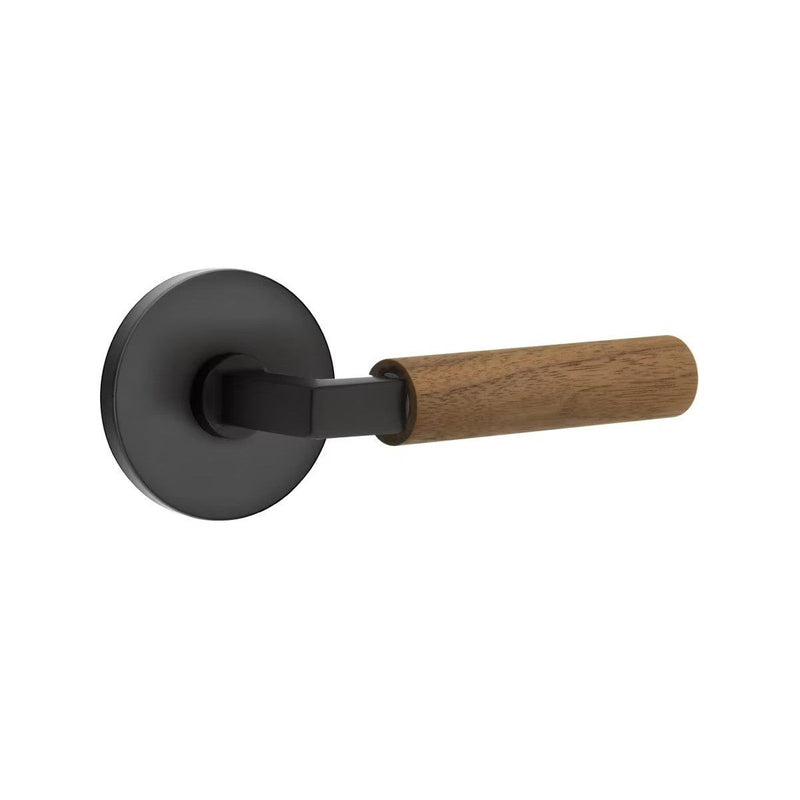 Emtek Select L-Square Dark Walnut Lever with Disk Rosette in Flat Black finish