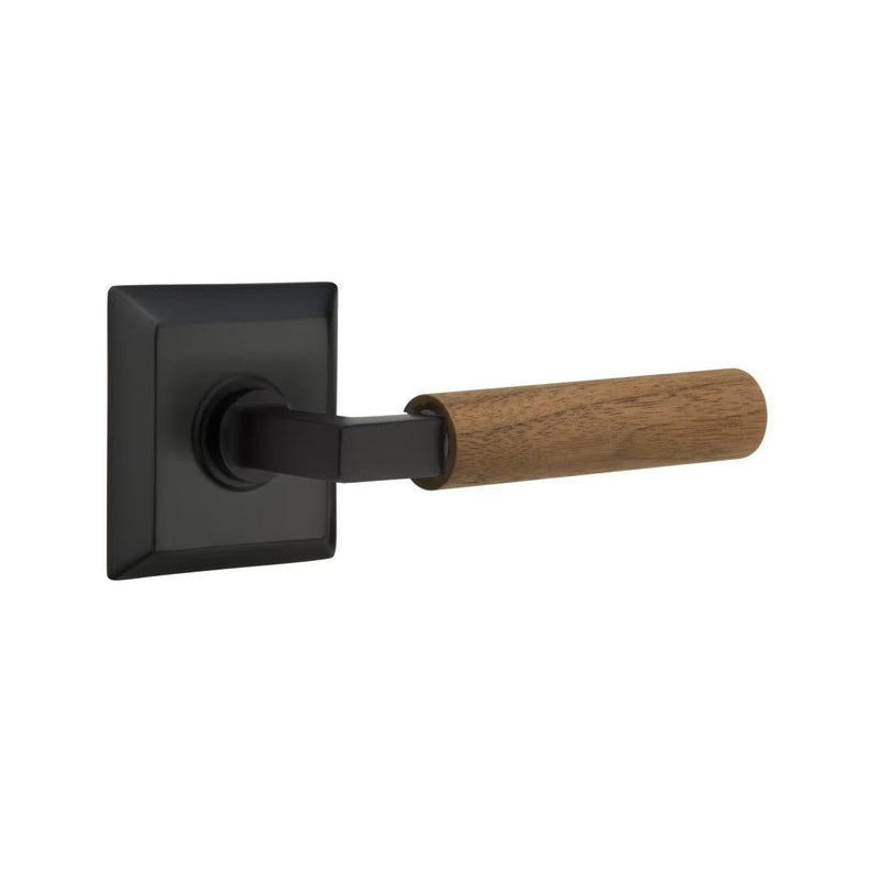 Emtek Select L-Square Dark Walnut Lever with Quincy Rosette in Flat Black finish