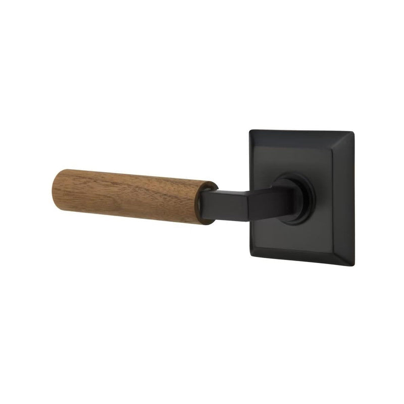 Emtek Select L-Square Dark Walnut Lever with Quincy Rosette in Flat Black finish