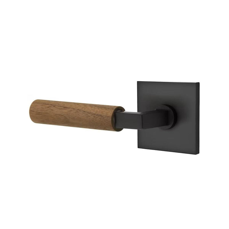 Emtek Select L-Square Dark Walnut Lever with Square Rosette in Flat Black finish