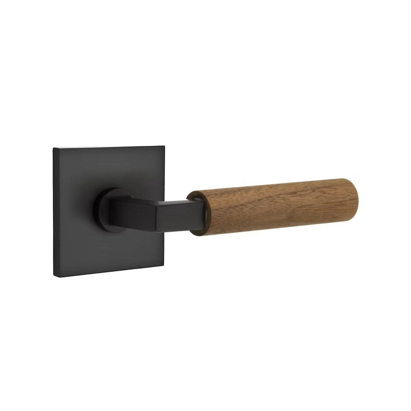 Emtek Select L-Square Dark Walnut Lever with Square Rosette in Flat Black finish