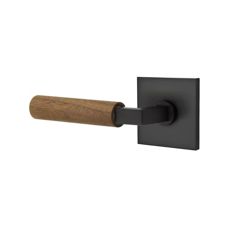 Emtek Select L-Square Dark Walnut Lever with Square Rosette in Flat Black finish