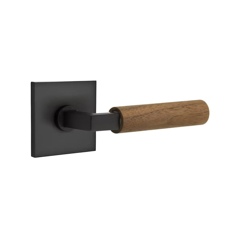 Emtek Select L-Square Dark Walnut Lever with Square Rosette in Flat Black finish