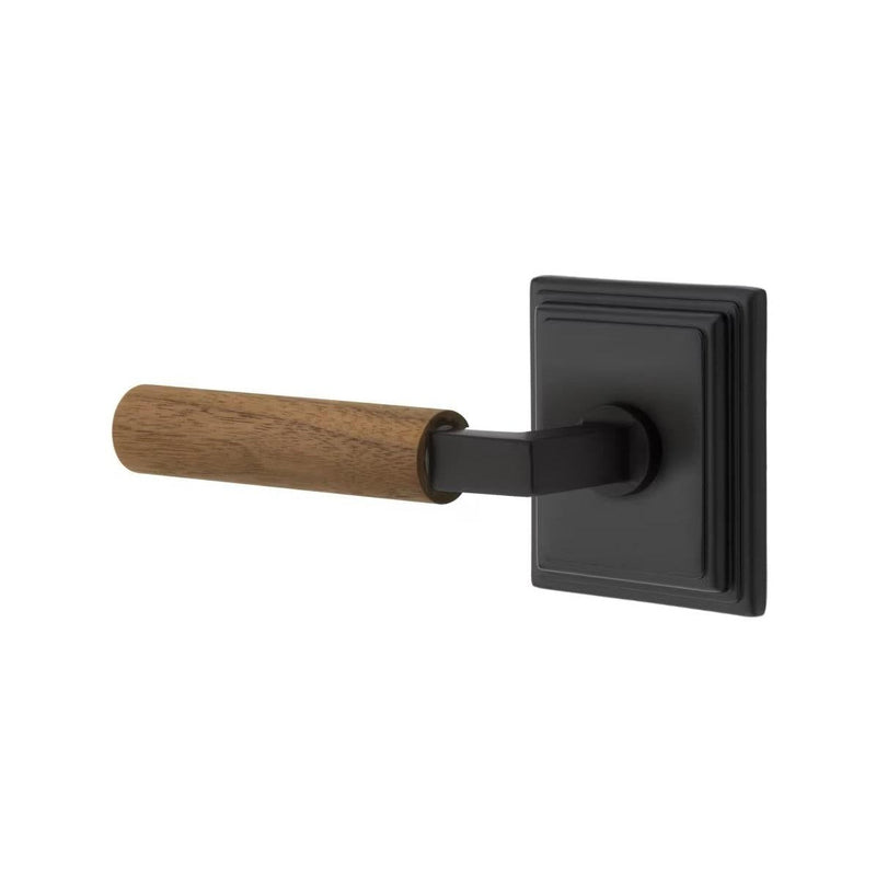 Emtek Select L-Square Dark Walnut Lever with Wilshire Rosette in Flat Black finish