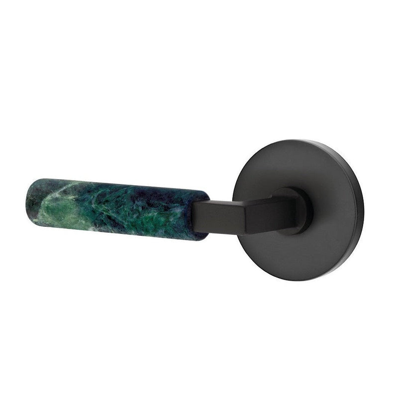 Emtek Select L-Square Green Marble Lever with Disk Rosette in Flat Black finish