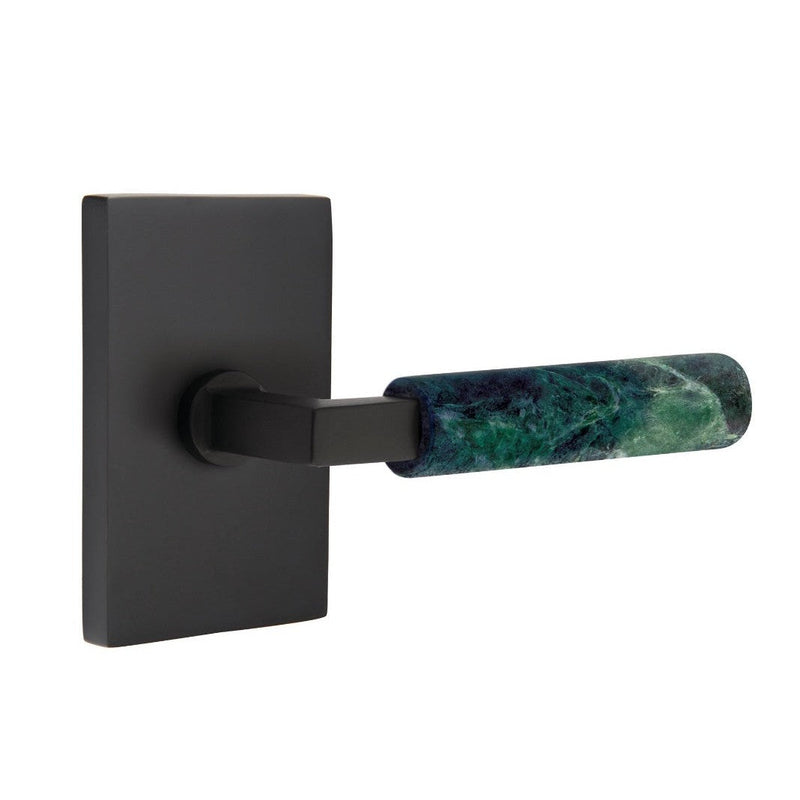 Emtek Select L-Square Green Marble Lever with Modern Rectangular Rosette in Flat Black finish