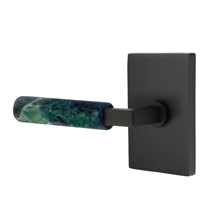 Emtek Select L-Square Green Marble Lever with Modern Rectangular Rosette in Flat Black finish