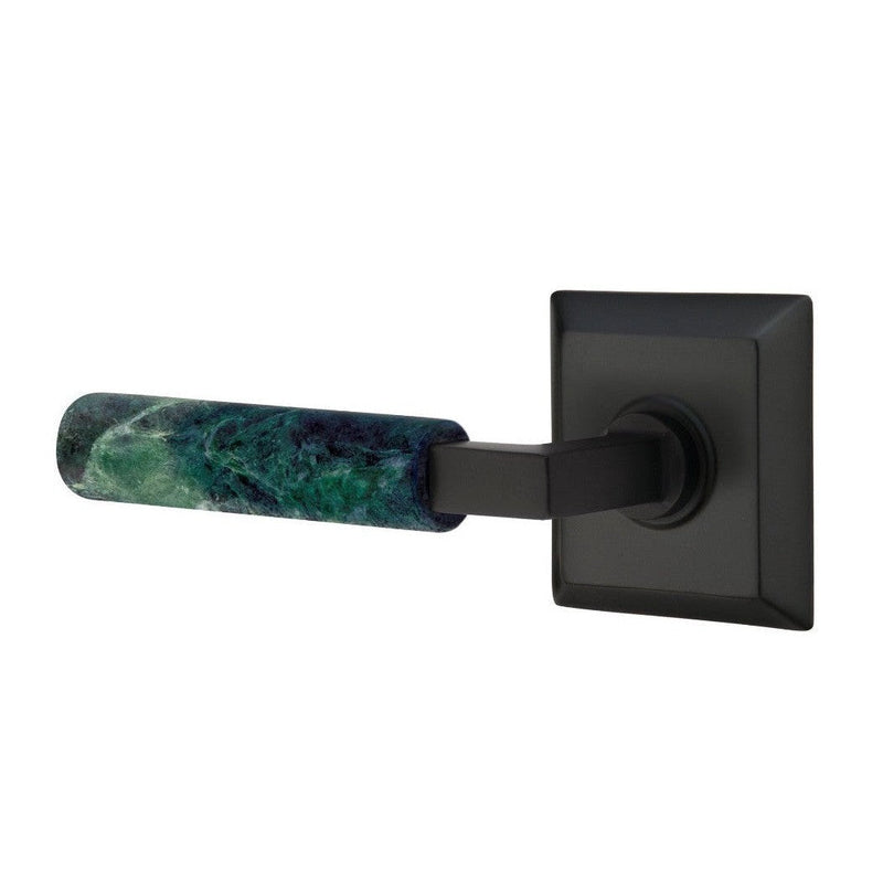 Emtek Select L-Square Green Marble Lever with Quincy Rosette in Flat Black finish