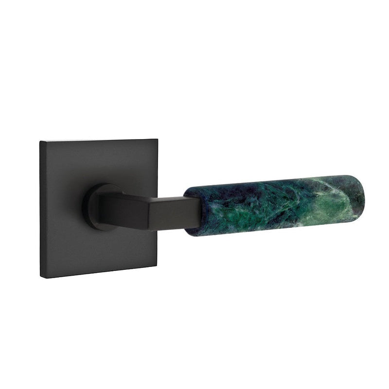 Emtek Select L-Square Green Marble Lever with Square Rosette in Flat Black finish