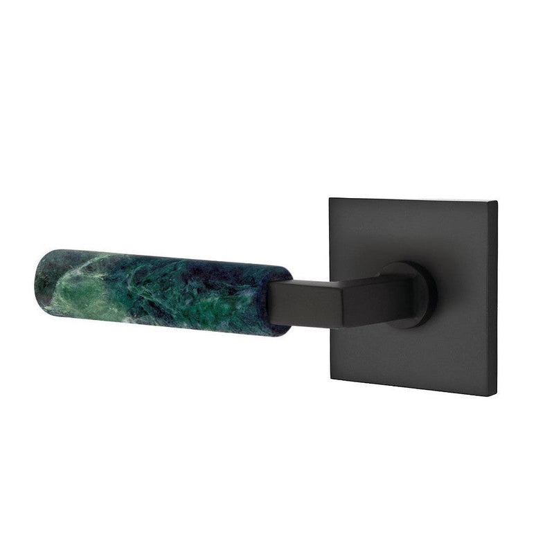 Emtek Select L-Square Green Marble Lever with Square Rosette in Flat Black finish