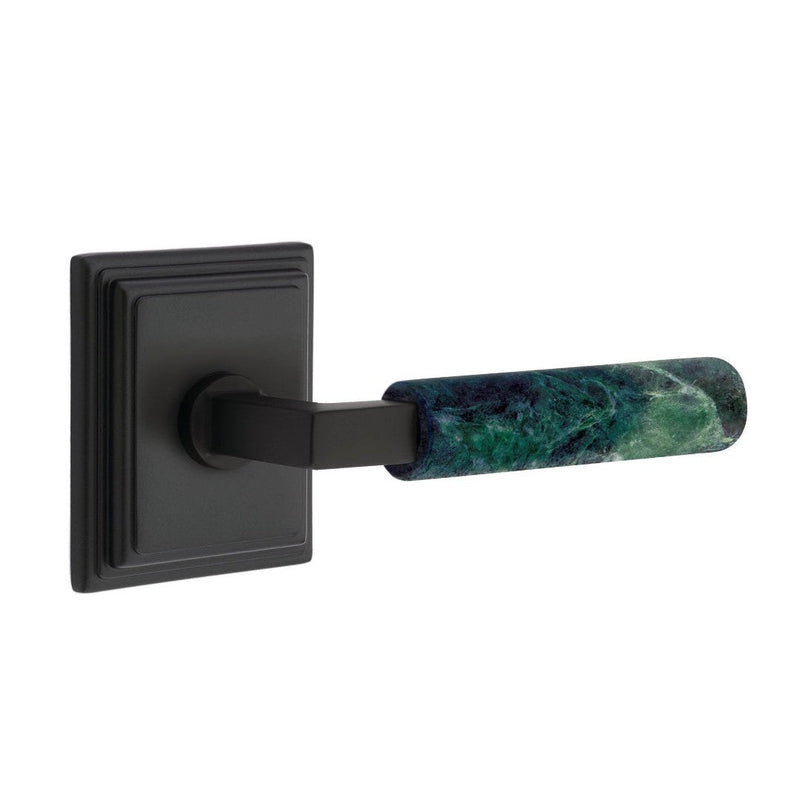 Emtek Select L-Square Green Marble Lever with Wilshire Rosette in Flat Black finish