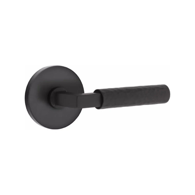 Emtek Select L-Square Hammered Lever with Disk Rosette in Flat Black finish