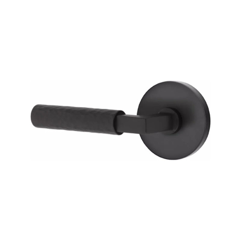 Emtek Select L-Square Hammered Lever with Disk Rosette in Flat Black finish