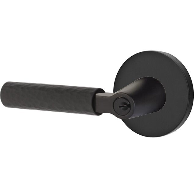 Emtek Select L-Square Hammered Lever with Disk Rosette in Flat Black finish