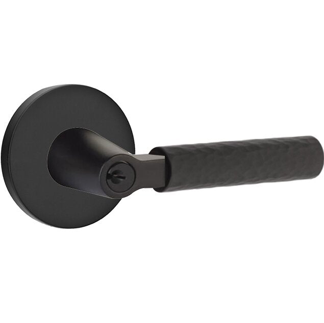 Emtek Select L-Square Hammered Lever with Disk Rosette in Flat Black finish