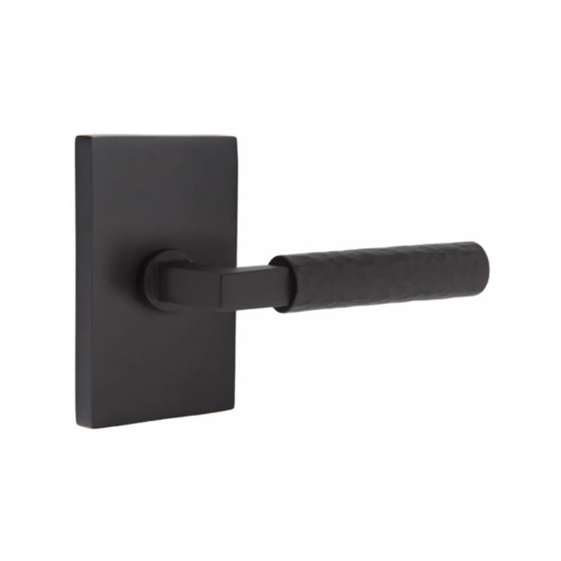 Emtek Select L-Square Hammered Lever with Modern Rectangular Rosette in Flat Black finish