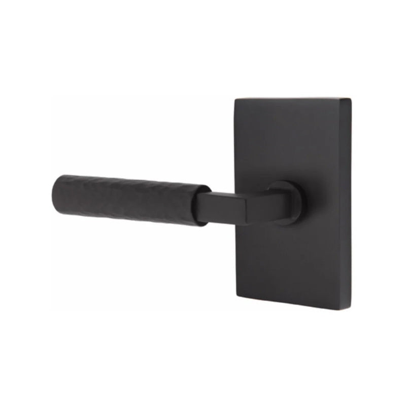 Emtek Select L-Square Hammered Lever with Modern Rectangular Rosette in Flat Black finish