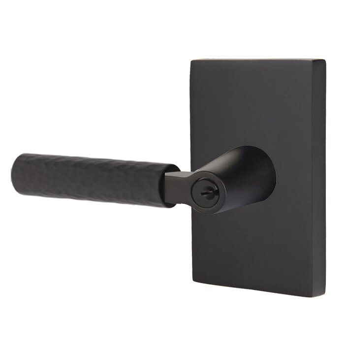 Emtek Select L-Square Hammered Lever with Modern Rectangular Rosette in Flat Black finish