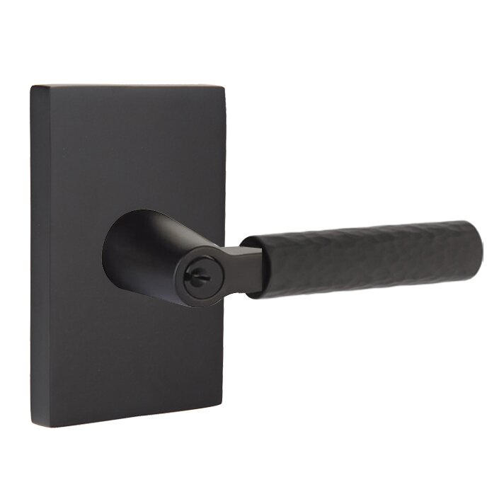 Emtek Select L-Square Hammered Lever with Modern Rectangular Rosette in Flat Black finish