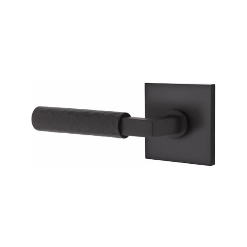 Emtek Select L-Square Hammered Lever with Square Rosette in Flat Black finish