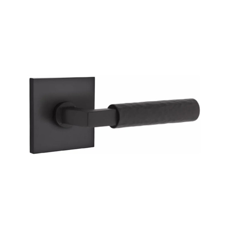 Emtek Select L-Square Hammered Lever with Square Rosette in Flat Black finish