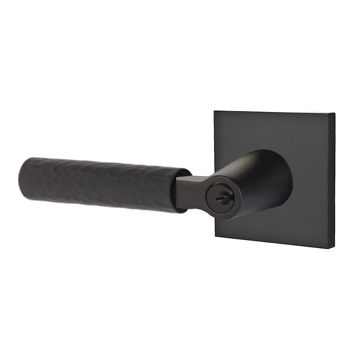 Emtek Select L-Square Hammered Lever with Square Rosette in Flat Black finish