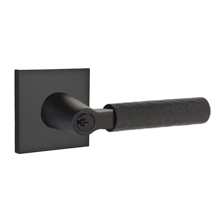 Emtek Select L-Square Hammered Lever with Square Rosette in Flat Black finish