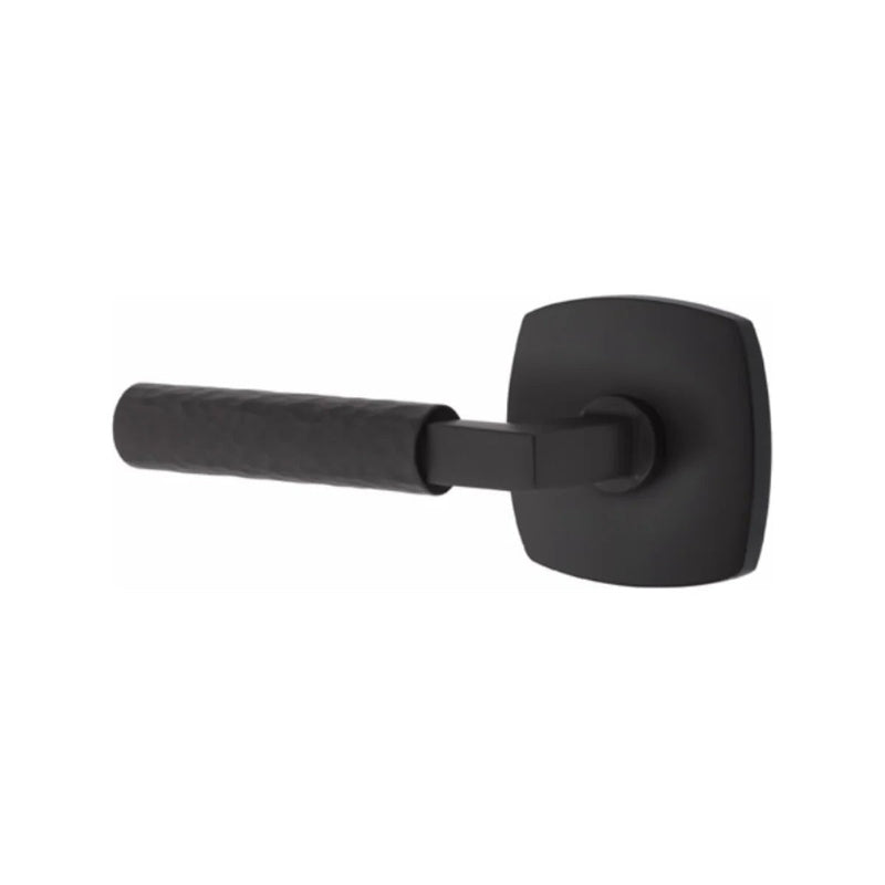 Emtek Select L-Square Hammered Lever with Urban Modern Rosette in Flat Black finish