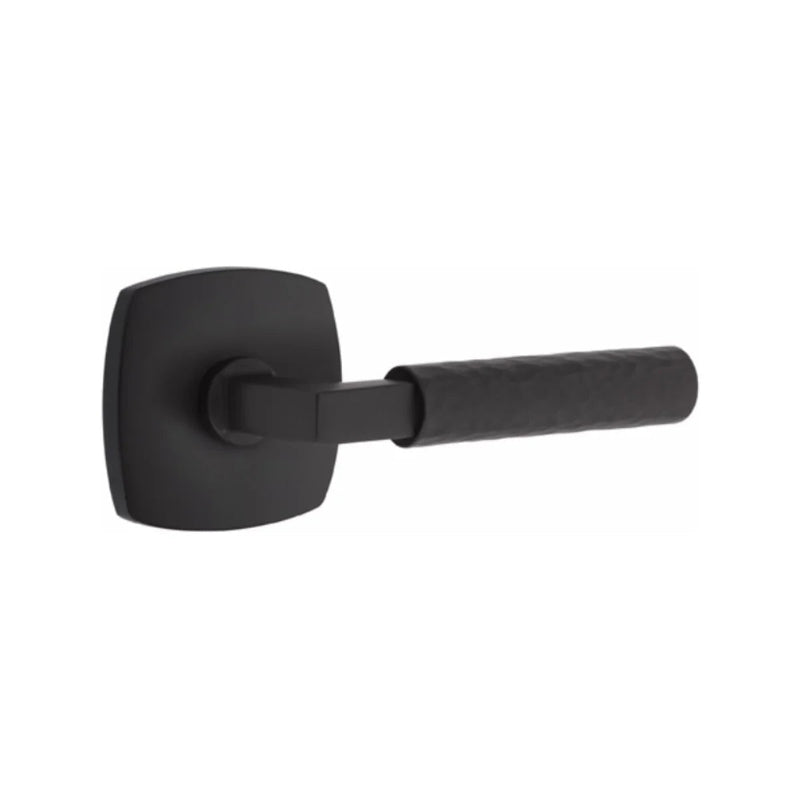 Emtek Select L-Square Hammered Lever with Urban Modern Rosette in Flat Black finish