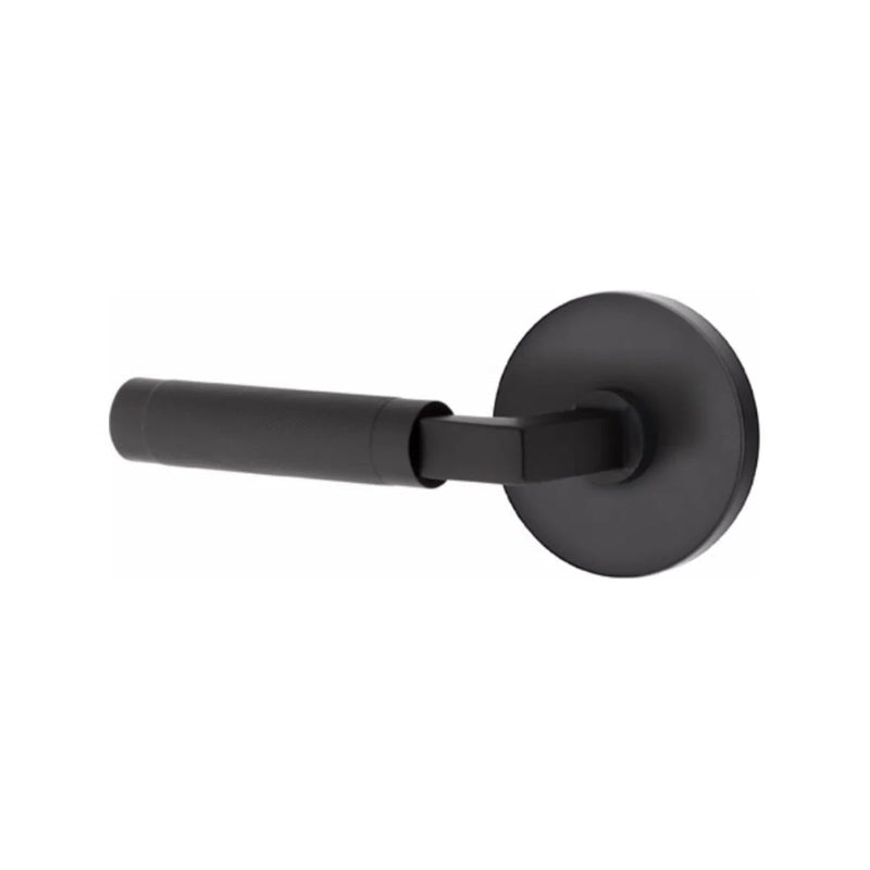 Emtek Select L-Square Knurled Lever with Disk Rosette in Flat Black finish