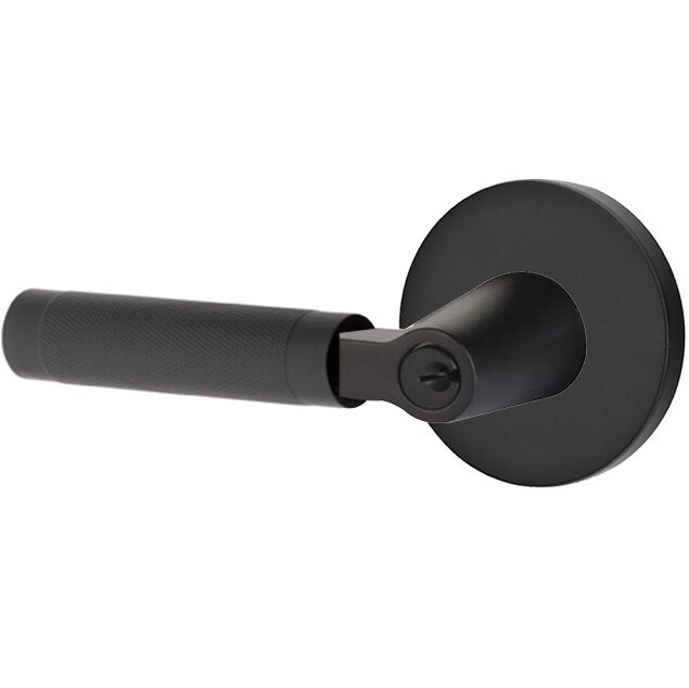 Emtek Select L-Square Knurled Lever with Disk Rosette in Flat Black finish