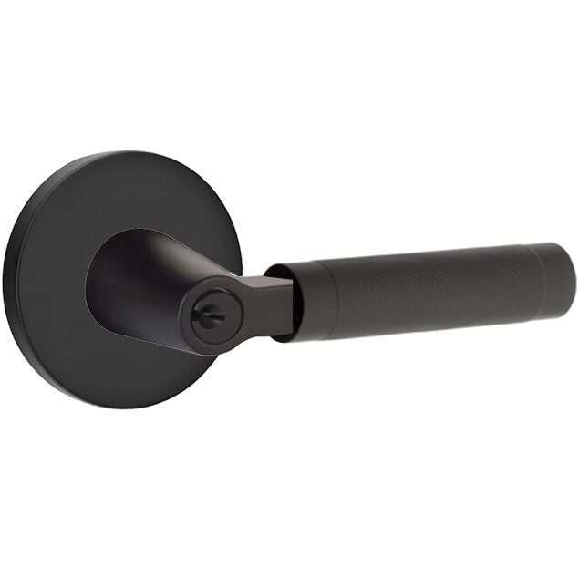 Emtek Select L-Square Knurled Lever with Disk Rosette in Flat Black finish