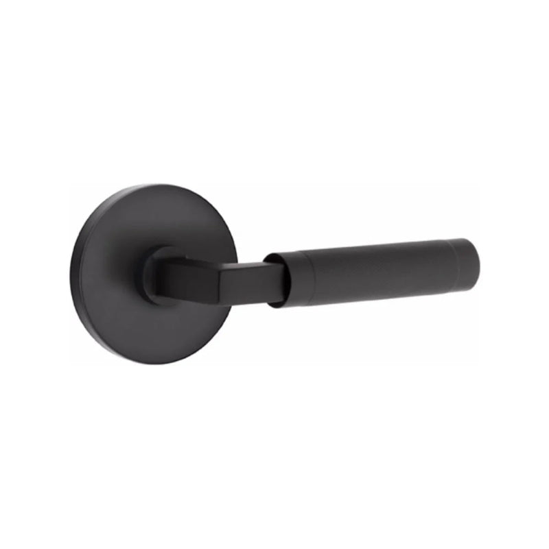 Emtek Select L-Square Knurled Lever with Disk Rosette in Flat Black finish