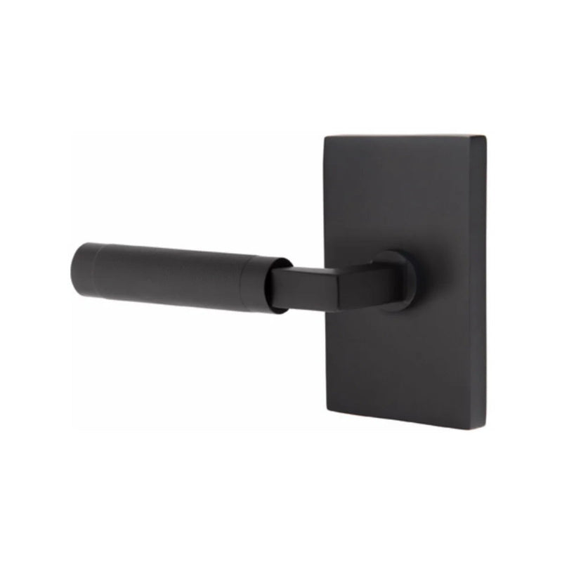 Emtek Select L-Square Knurled Lever with Modern Rectangular Rosette in Flat Black finish