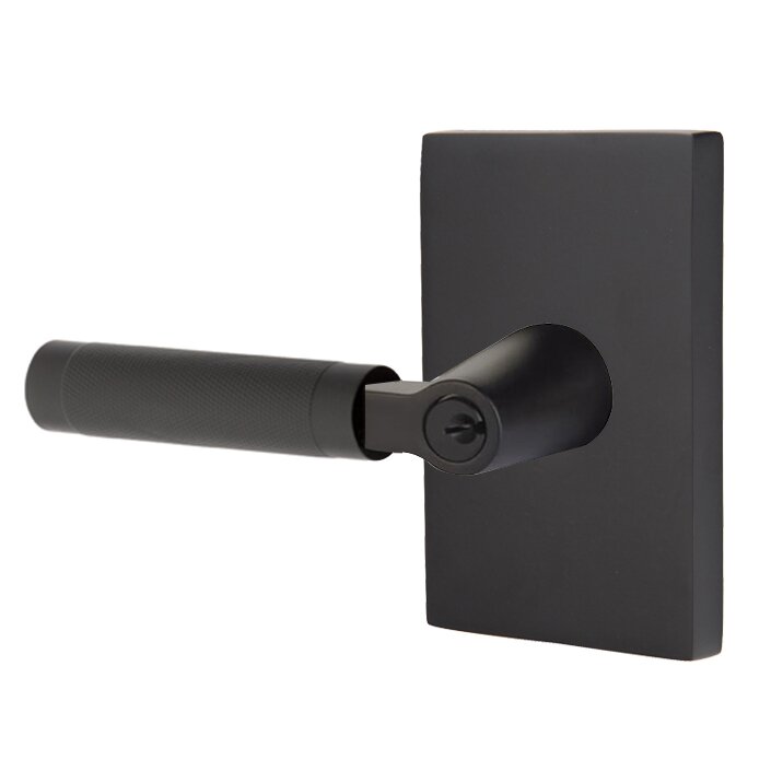 Emtek Select L-Square Knurled Lever with Modern Rectangular Rosette in Flat Black finish