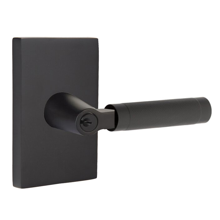 Emtek Select L-Square Knurled Lever with Modern Rectangular Rosette in Flat Black finish